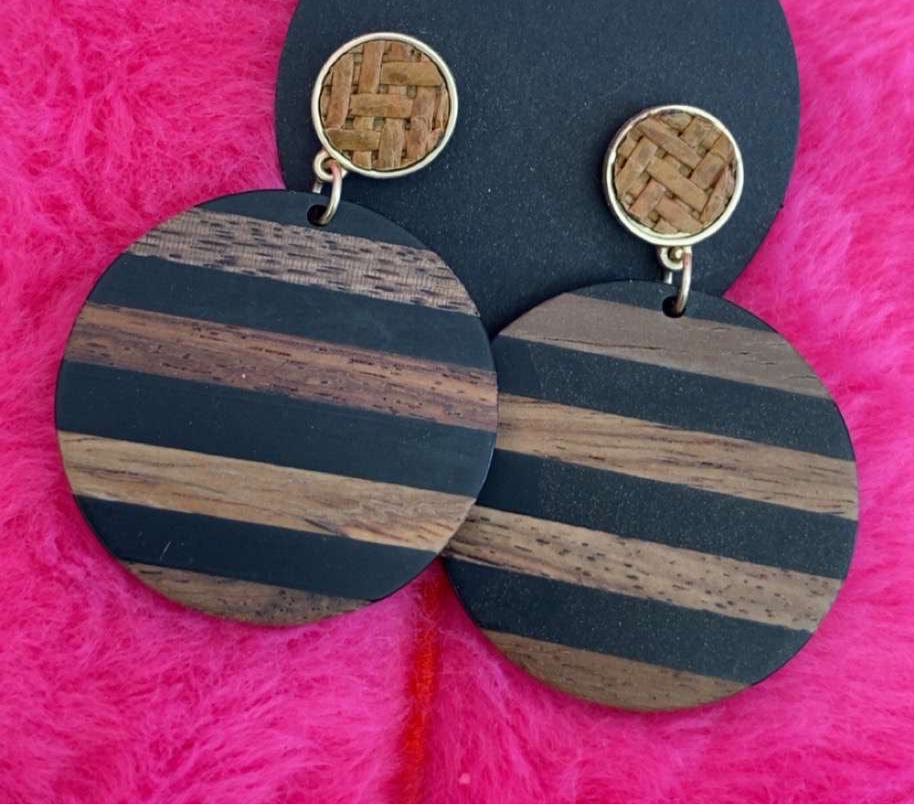 Wooden Striped Earrings