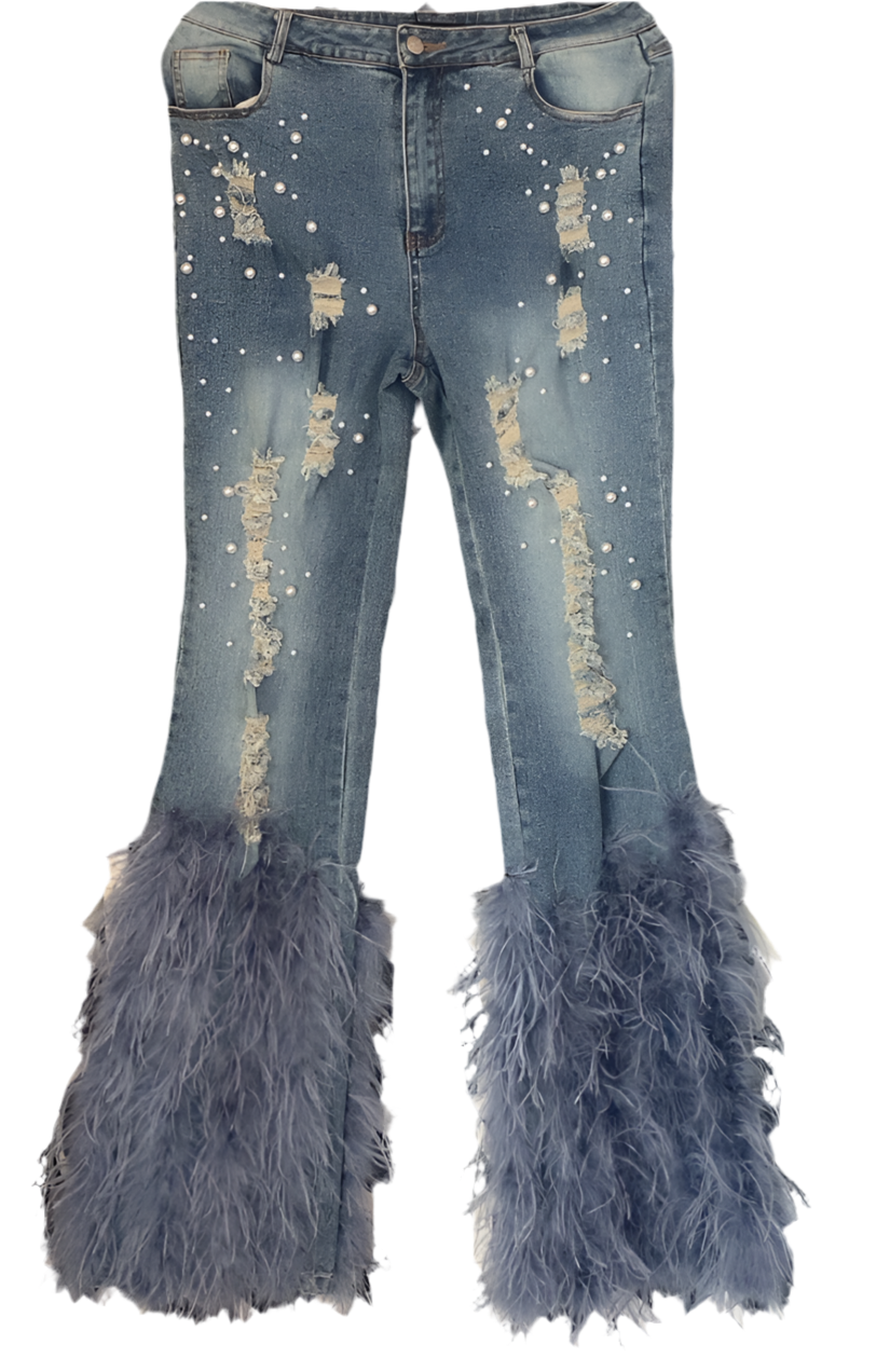 Pearly Fur Belle Bottom Jeans